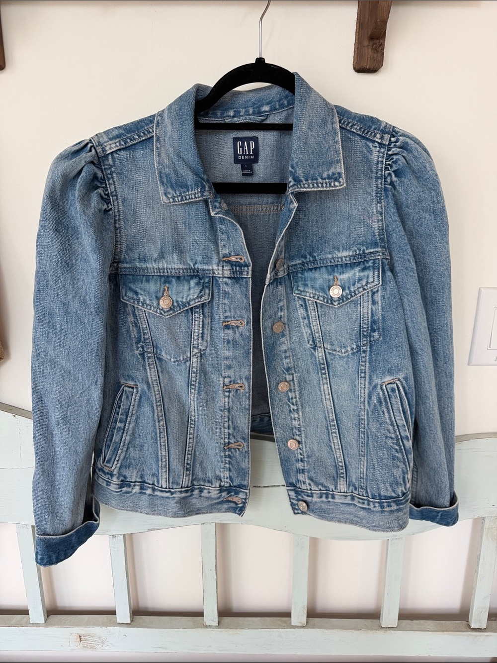 GAP Light Blue Puff Sleeve Denim Jacket